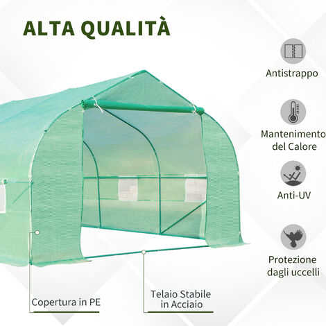 Outsunny Serra per Orto con 8 Finestre Laterali e Ingresso Avvolgibile Verde