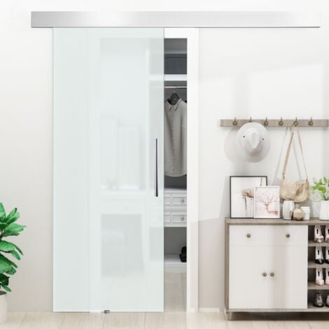 HOMCOM Porta Scorrevole Vetro Satinato 8mm Binario in Alluminio 205x90cm