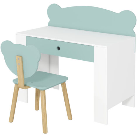 AIYAPLAY Set Scrivania con Cassetto e Sedia per Bambini a Orsetto 3-8 Anni Verde (1/5)