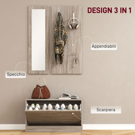 HOMCOM Set Ingresso 3 In 1 - Scarpiera, Specchio E Appendiabiti In Legno 80x27x46.5cm Bianco - Foto 11