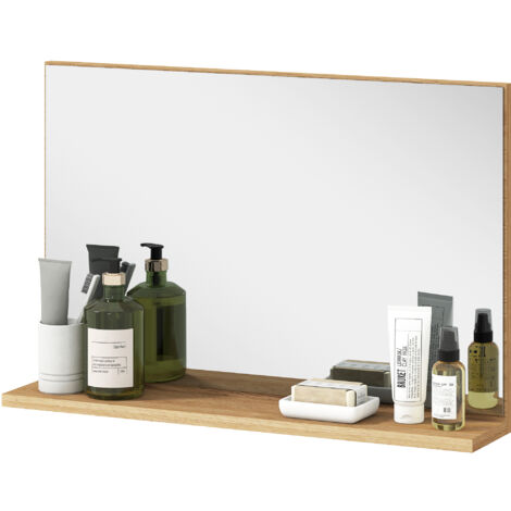kleankin Specchiera Bagno da Parete Moderna con Ripiano 60x12x40 cm Legno