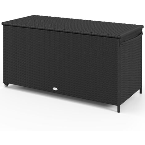 Outsunny Panca da Giardino in Rattan PE con Maniglia Laterale e Ruote, Nero