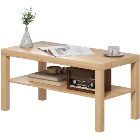 HOMCOM Tavolino da Caffè Rettangolare con Ripiano 90x45x44.5cm Legno Naturale (1/5)
