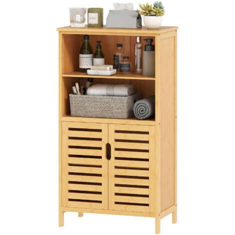 kleankin Mobile Bagno con Armadietto 2 Ante e Ripiani Aperti 50x29x92cm Legno