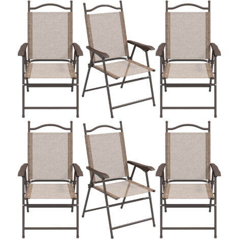 Outsunny Set 6 Sedie da Giardino Pieghevoli in Tessuto con Braccioli Marrone (1/5)