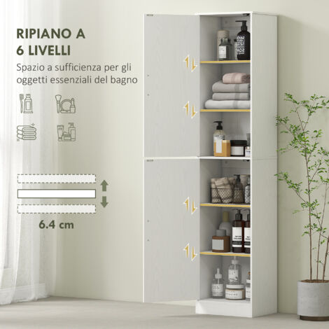 HOMCOM Colonna Bagno a 2 Armadietti con 6 Ripiani Regolabili Bianco