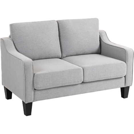 HOMCOM Divano Moderno 2 Posti in Tessuto Effetto Lino Grigio Chiaro