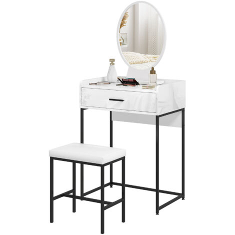 HOMCOM Tavolo da Trucco Compatto con Specchio e Illuminazione a LED, Piano Pieghevole, Mensole Aperte, Cassetto, MDF, Bianco | Aosom Italy