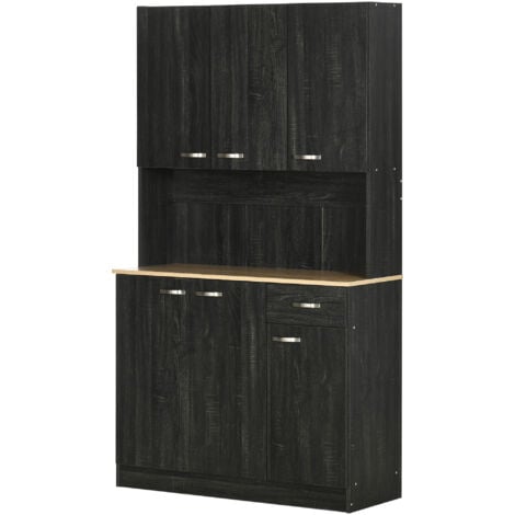 HOMCOM Mobile Dispensa Alto Moderno con Cassetti e Armadietti in Legno Nero