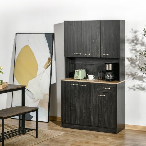 HOMCOM Mobile Dispensa Alto Moderno con Cassetti e Armadietti in Legno Nero