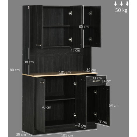 HOMCOM Mobile Dispensa Alto Moderno con Cassetti e Armadietti in Legno Nero