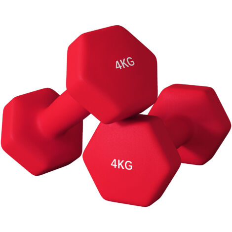SPORTNOW Set 2 Manubri Pesi da 2x4 kg in Metallo e Plastica 19x9x9 cm Rosso