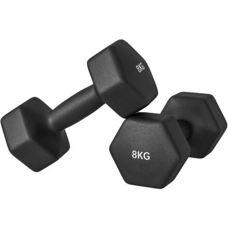 SPORTNOW Set 2 Manubri Pesi da 2x8 kg in Metallo e Plastica 24x11x11 cm Nero