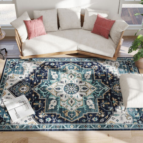 HOMCOM Tappeto a Pelo Corto Boho Antiscivolo e Lavabile 230x160 cm Multicolore (1/5)