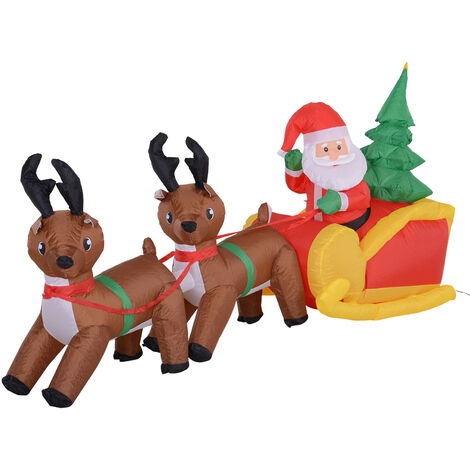 HOMCOM Gonfiabile di Babbo Natale con Slitta e Renne, Lungo 2.3 Metri