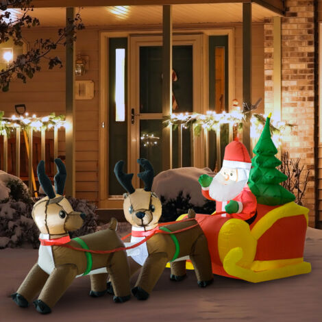 HOMCOM Gonfiabile di Babbo Natale con Slitta e Renne, Lungo 2.3 Metri