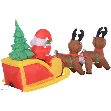 HOMCOM Gonfiabile di Babbo Natale con Slitta e Renne, Lungo 2.3 Metri