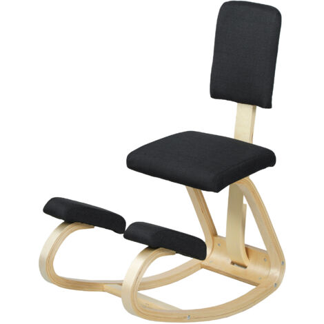 HOMCOM Sedia Ergonomica Dondolante in Tessuto Effetto Lino e Legno Nero