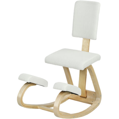 HOMCOM Sedia Ergonomica Dondolante in Tessuto Effetto Lino e Legno Crema