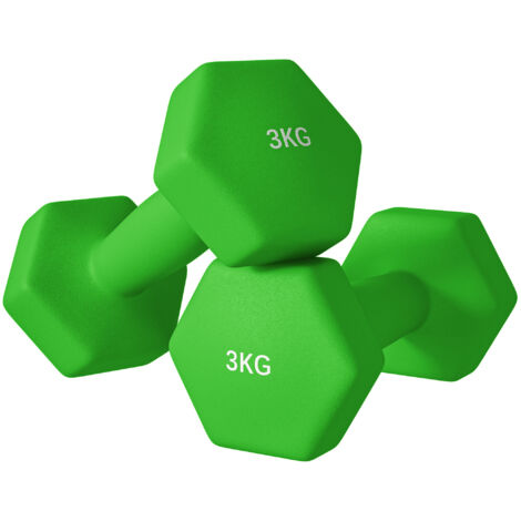 SPORTNOW Set 2 Pesi per Braccia 2x3 kg Esagonali e Antiscivolo 18x8x8 cm Verde