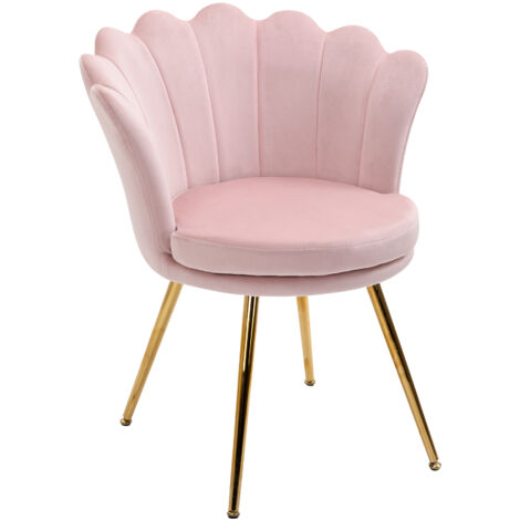 HOMCOM Poltrona da Camera a Conchiglia Vintage in Velluto con Gambe Dorate Rosa