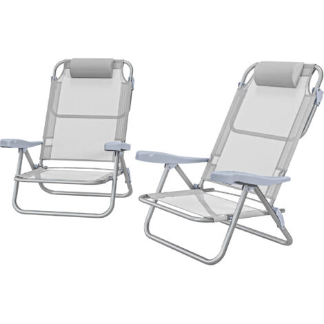 Outsunny Set 2 Sedie da Campeggio Pieghevoli e Reclinabili su 6 Livelli Grigio