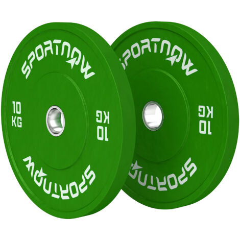 SPORTNOW Set 2 Dischi Pesi 10kg in Gomma Foro 5cm per Manubri e Bilancieri Verde