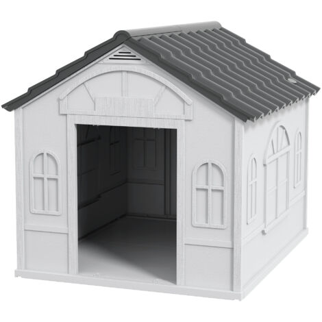 PawHut Casetta per Cani con Tetto Inclinato e Porta 65x75.7x63 cm Grigio