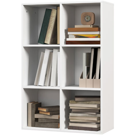 Libreria A 6 Cubi Con 2 Kit Anti-ribaltamento, Scaffale A 4 Ripiani Da Terra Per Soggiorno Studio 61x30x90cm Bianco