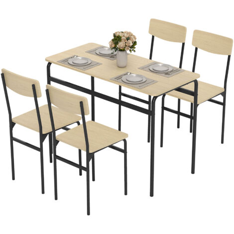 HOMCOM Set Tavolo e Sedie 5 pz Industriale Minimal Nero e color Legno