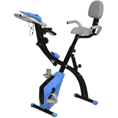 HOMCOM Cyclette Pieghevole con Elastici Braccia e Resistenza 8 Livelli Azzurro