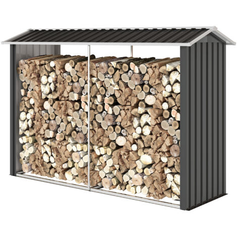 Outsunny Porta legna con Struttura in Acciaio Galvanizzato 240x86x160cm Nero