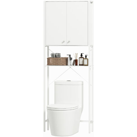 HOMCOM Mobile Bagno Sopra Lavatrice e WC con Armadietto e Ripiano Bianco