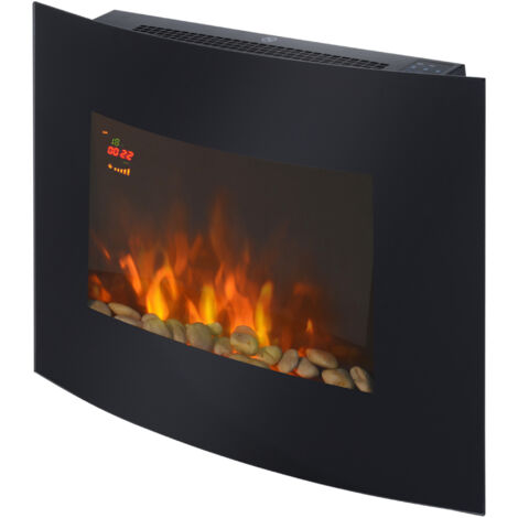 Camino Elettrico HOMCOM 3 In 1 Da Parete O Incasso 900/1800W - Ultra Sottile 9.4cm Con Fiamme 3D 12 Colori, Termostato, Timer 24H E Telecomando