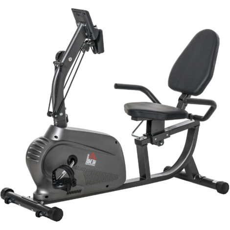 HOMCOM Cyclette Magnetica Orizzontale Sedile Regolabile ed Elastici per Braccia