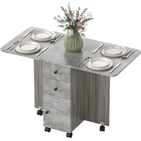 HOMCOM Tavolo da Pranzo Pieghevole con 2 Cassetti e Armadietto Grigio Legno