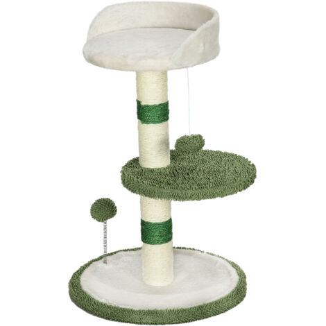 PawHut Albero Tiragraffi per Gatti con Lettino, 2 Palline e Palo in Sisal Verde (1/5)