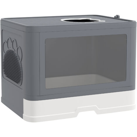 PawHut Lettiera per Gatti con Coperchio Doppia Entrata, Cassetto, Paletta Grigio