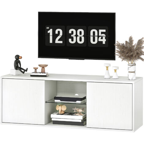 HOMCOM Mobile Porta TV fino a 55" Sospeso o a Terra, Ante Ammortizzate Bianco (1/5)