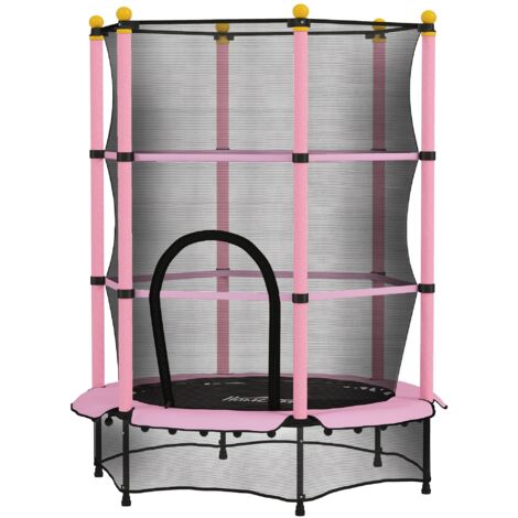 HOMCOM Trampolino Elastico per Bambini 3-10 Anni e Rete di Sicurezza Ø140cm Rosa