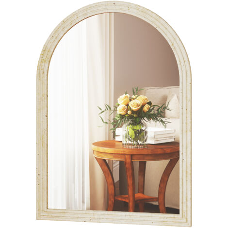 HOMCOM Specchio Moderno ad Arco con Bordo Scanalato 60x2x90 cm Beige