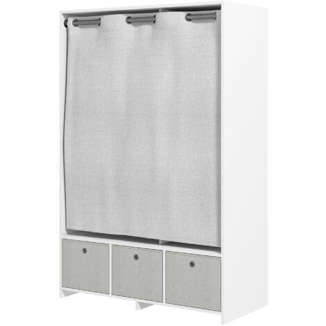 HOMCOM Armadio Guardaroba con Barra Appendiabiti, 3 Cassetti e 3 Ripiani Bianco