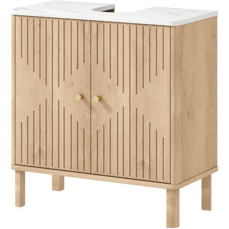 HOMCOM Mobile Sotto Lavabo 2 Ante con Ripiano Regolabile, Effetto Marmo e Rovere