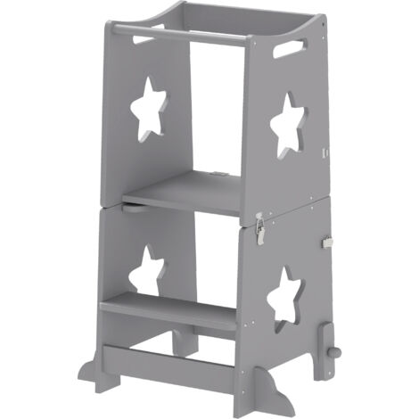 AIYAPLAY Torre Montessoriana per Bambini Convertibile con Barra in Legno Grigio