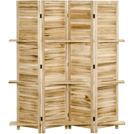 HOMCOM Divisorio per Interni Pieghevole 4 Ante con Ripiani in Legno 162x170cm