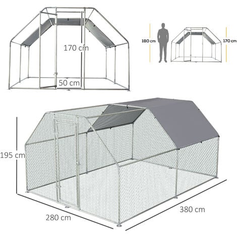 Pawhut Recinto Gabbia per Galline da Esterno in Metallo Galvanizzato