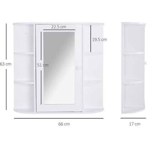 HOMCOM Pensile da Bagno in Legno Bianco Armadietto con Specchio e Ripiani