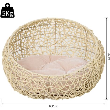 Cuccia Per Gatti In Rattan Con Cuscino - Diametro 56 Cm, Portata Fino A 5 Kg - Foto 12