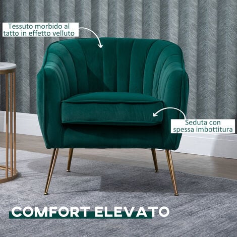 HOMCOM Poltroncina da Salotto Imbottita con Braccioli (71x72x73 cm) Verde