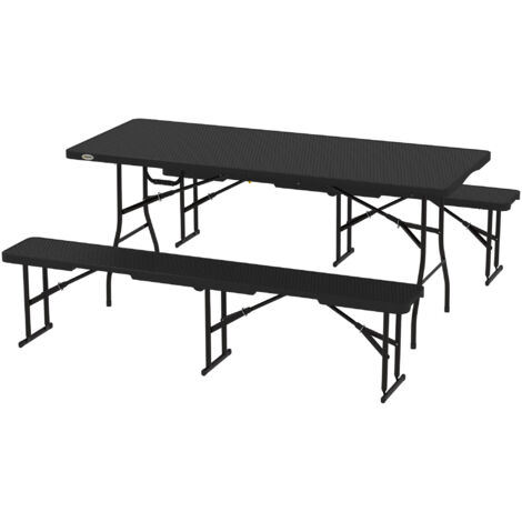 Outsunny Set da Campeggio Pieghevole a 3pz con Tavolo e 2 Panche Nero